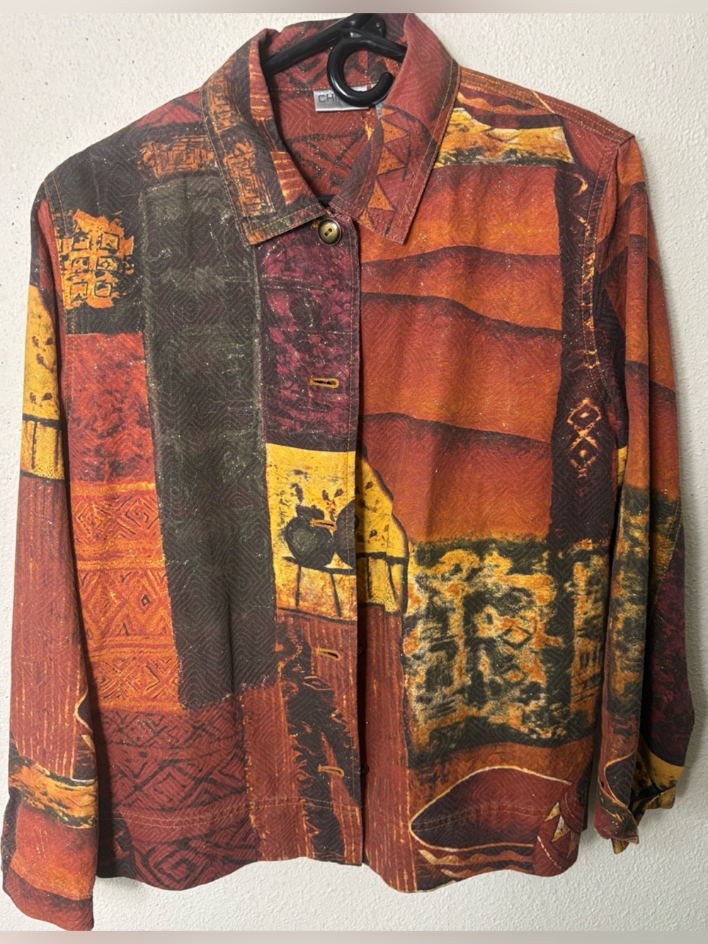 Chico’s Multi-Color Patchwork Button-Up Jacket